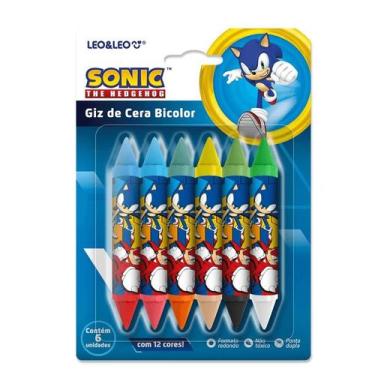Imagem de Giz de Cera Sonic  Bicolor 12 Cores Ponta Dupla Escolar - Leonora