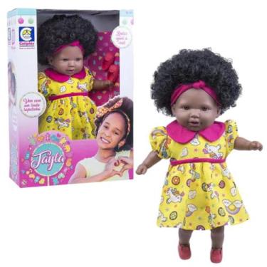 Imagem de Boneca Negra Com Cabelo Cacheado Castanho Bebê Feita Em Vinil Tayla Or