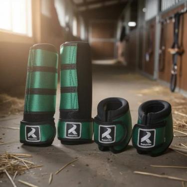 Imagem de Kit Caneleira Cloche Neoprene Cavalo Ranch Tex Verde Verde M