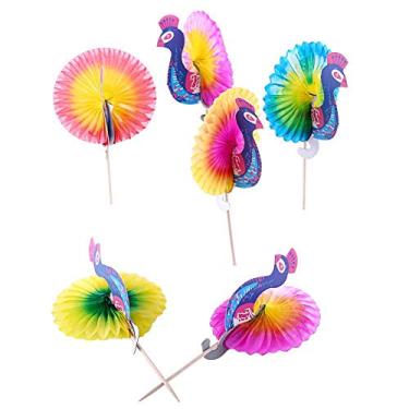 Imagem de Beba palitos de bolo de frutas, 50 peças de palitos decorativos descartáveis Palhetas decoração de festa Guarda-chuva de pavão Coquetel Firework Goldfish (pavão)