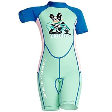Imagem de Roupa de mergulho infantil de 2,5 mm de manga curta, uma peça, proteção UV, roupa de banho térmica para mergulho, mergulho, natação, 2-4T verde