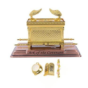 Imagem de BRTAGG Réplica da Arca da Aliança Estátua banhada a ouro com conteúdo, haste de Aaron/Maná/Pedra dos Dez Mandamentos -2399 (médio)