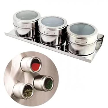 Imagem de Porta Tempero E Condimento Magnético Em Inox 3 Potes C/Imã