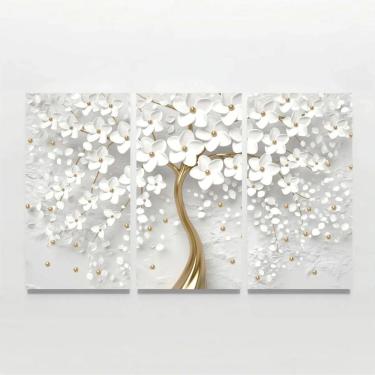 Imagem de Quadro Decorativo Para Sala Quarto Flores Cerejeiras 3 Telas