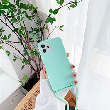 Imagem de Capa de suporte de cordão de colar de corpo cruzado de luxo para iphone 11 12 13 pro max mini xs xr x 6s 7 8 plus se2 capa de alça de silicone macio, verde menta, para iphone xr