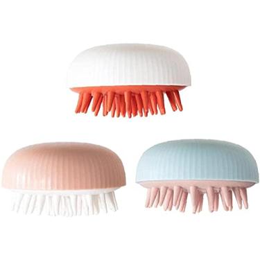 Imagem de Escova de silicone shampoo pente de lavagem de cabelo massageador de couro cabeludo ferramenta de massageador spa escova corporal azul férias vestido Up