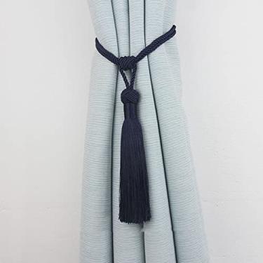 Imagem de Suportes de clipes de cortina Presilhas de fivela de amarração Tiras de cortina de seda artificial Borlas Acessórios de cortina Decoração de janela para casa, azul escuro