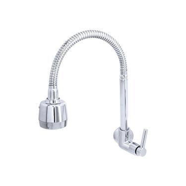 Imagem de Torneira para Cozinha com Acionamento 1/4 Volta com Tubo Flexível e 2 Jatos de Dispersão Parede
