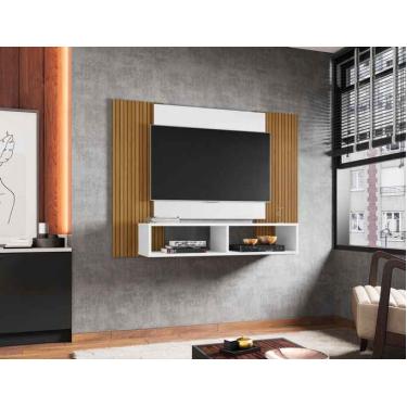 Imagem de Painel Navi em Madeira Branco Ripado para TV até 48 Polegadas Móveis Bechara