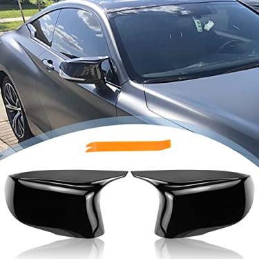 Imagem de Tampas de espelho de porta compatíveis com Infiniti – Tampas de espelho retrovisor de porta de substituição para Infiniti Q50 Sedan 2014-2020 Q60 Q70 QX30 QX50 2015-2020 tampas de espelho esquerdo e direito (preto brilhante)