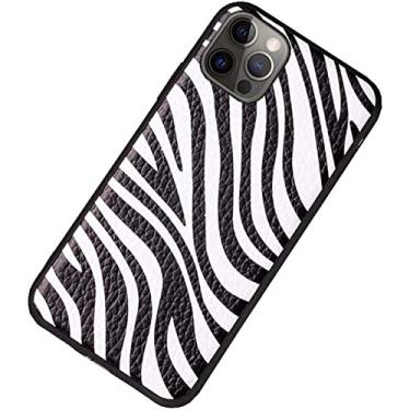 Imagem de HAODEE Capa de telefone traseira padrão zebra, capa de telefone traseira, para Apple iPhone 13 Pro (2021) Capa de couro à prova de choque de 6,1 polegadas [Proteção de tela e câmera] (Cor: branco)