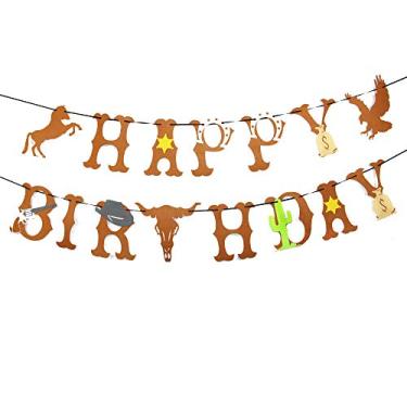 Imagem de Banner Cowboy Birthday Banner Cowboy tema ocidental decoração de aniversário artigos de festa de aniversário
