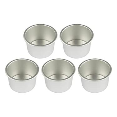 Imagem de LARATH 5 peças de mini forma redonda de bolo de 5 polegadas com fundo removível de liga de alumínio pequena bandeja de assar para cheesecake antiaderente pão pizza chiffon fondant ferramentas de cozinha DIY, prata