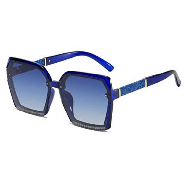 Imagem de Óculos de sol femininos polarizados quadrados na moda verão viajando dirigindo óculos de sol gradiente de armação grande moda óculos de strass, azul azul, polarizado