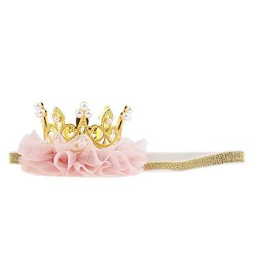Imagem de Nishine Tiaras de coroa de princesa para meninas bebê elástico festa de aniversário coroa faixa de cabeça para foto presente (par e ouro)