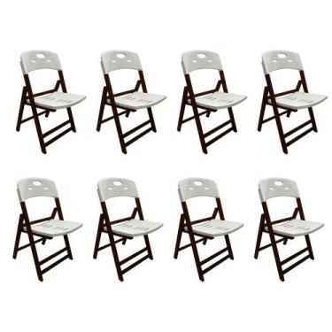 Imagem de Kit Com 8 Cadeiras Dobraveis De Madeira Elegance Imbuia Polipropileno