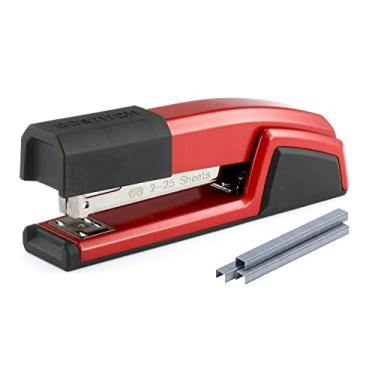 Imagem de Bostitch Office Grampeador Epic Metal 3 em 1, capacidade para 25 folhas, inclui 210 grampos no compartimento de armazenamento de grampos e removedor integrado, vermelho