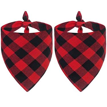 Imagem de Pacote com 2 lenços de bandana para cães Malier de Natal clássicos xadrez para animais de estimação, cachecol triangular, conjunto de cachecóis para animais de estimação, acessórios, decoração para cães pequenos, médios e grandes, gatos para animais de estimação (P)