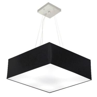 Imagem de Lustre Pendente Quadrado Cúpula Tecido 15/60x60 cm, Vivare Iluminação, Pendente4198 PR, Preto, Grande