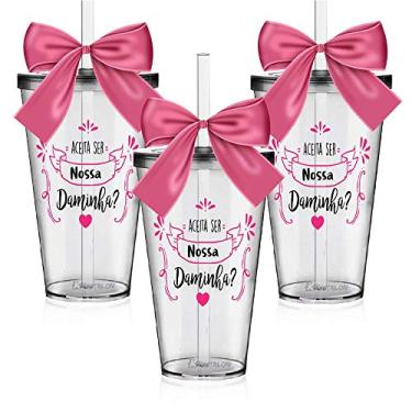Imagem de Kit 3 Copos Convite com Laço Personalizado Daminha Acrílico