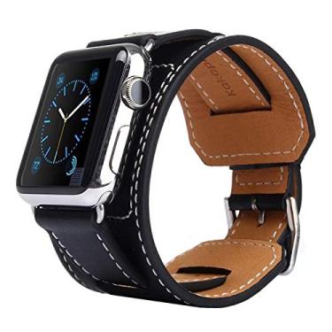 Imagem de Pulseira Cuff Bracelete Couro Preto LTIMPORTS, compativel com Apple Watch 46mm Series 11/10, 45mm Series 9/8/7, 44mm Series 6/5/4/SE, 42mm Series 3/2/1 e Apple Watch Ultra 49mm 3/2/1