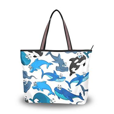 Imagem de ColourLife Bolsa de ombro azul fofa para nadar peixes oceano bolsa de ombro alça superior para mulheres, Colorido., Large