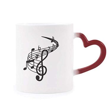 Imagem de Caneca vermelha em formato redondo Movg notas musicais sensível ao calor Caneca vermelha que muda de cor