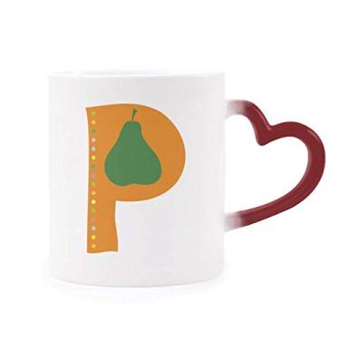 Imagem de P Alfabeto Pera Fruit Estampa Fofa Sensível ao Calor Caneca Vermelha Mudança de Cor