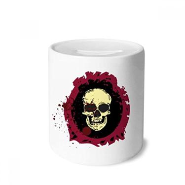Imagem de DIYthinker Caveira completa redonda de Halloween caixa de dinheiro caixa de cerâmica porta-moedas presente de cofrinho