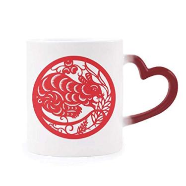 Imagem de Caneca de grés cortada em papel com arte do zodíaco chinês sensível ao calor com mudança de cor vermelha