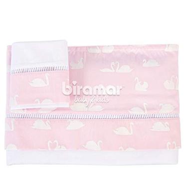 Imagem de Biramar Baby Lençol Para Berço 3 Peças Percal Vira Ponto Palito Cisne Rosa Rosa