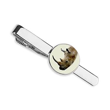 Imagem de Rinoceronte com chifre lateral para orelha, prendedor de gravata em barra, presente para homem de negócios