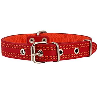 Imagem de Coleira para cachorro Dogs My Love de couro genuíno acolchoada vermelha 3 tamanhos (29 a 35 cm)