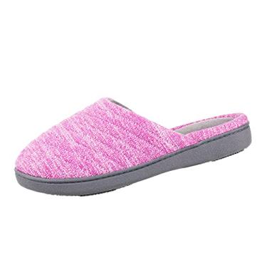 Imagem de Isotoner Pantufas femininas de malha premium – forro absorvente de umidade, sola de borracha para uso interno/externo – Lavável na máquina, Vividly Violet, 9.5-10