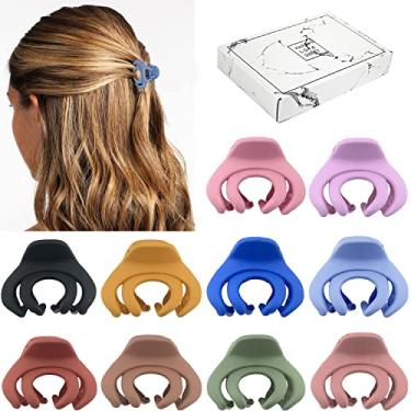 Imagem de Clipes de cabelo pequenos para mulheres e crianças, pequenos grampos de garra de cabelo para cabelos finos/médios grossos, mini grampos de mandíbula de 3,8 cm clipe de polvo fosco antiderrapante clipe de aranha com caixa de presente (pacote com 10 cores)
