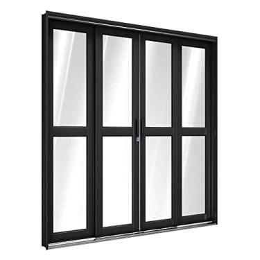 Imagem de Porta de Correr de Aço com Travessa 213 x 200 x 12 cm Preto 4 Folhas Riobras Pronta