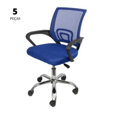 Imagem de Conjunto Com 5 Cadeiras Office Tok Baixa Azul Com Base Rodízio - Or De