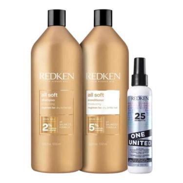 Imagem de Kit Redken All Soft Shampoo 1L+Condicionador 1L+One United All-In-One