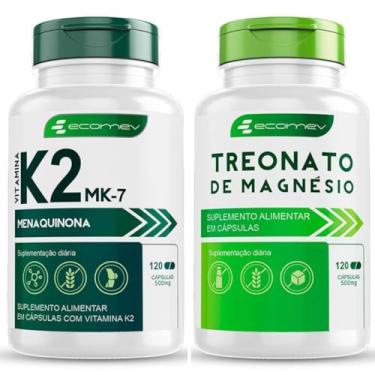 Imagem de Kit Vitamina K2 MK7 Menaquinona + Magnesio Treonato Puro 500mg 240Cáps Ecomev