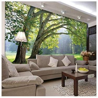 Imagem de TUYIFA Papel de parede simples moderno madeiras floresta verde mural paisagem sofá quarto TV fundo papel de parede papel de parede revestimentos de parede (118" x 83" (300 x 210 cm), pano de seda)