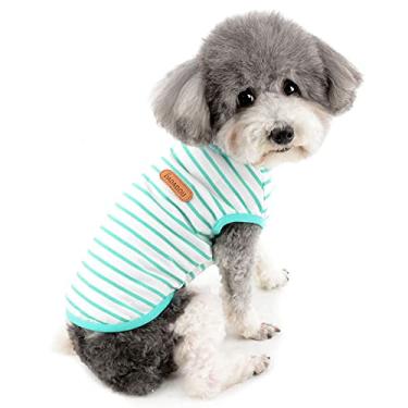 Imagem de Zunea Camisas de verão para cães pequenos meninas meninos colete listrado respirável camisetas algodão macio roupas de cachorro gatos de estimação sem mangas regata chihuahua camiseta básica vestuário