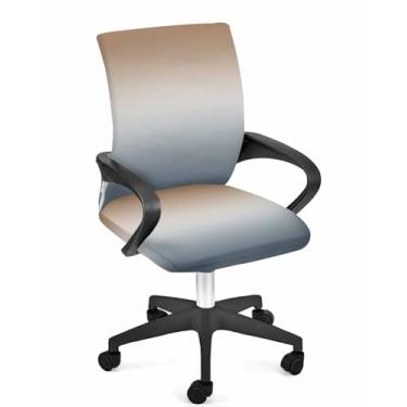 Imagem de Capa para cadeira de escritório, marrom degradê, cinza degradê, capa elástica para cadeira de computador, capa removível para cadeira de escritório, 1 peça, pequena