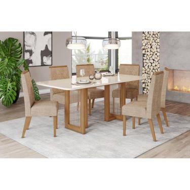 Imagem de Mesa de Jantar Yara 200 C. Vidro 6 Cad. Nina Creme - Henn