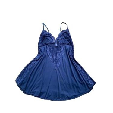 Imagem de Camisola Sensual Plus Size Feminina Alça Regulável (Azul Marinho, G2(52/54))