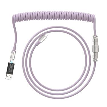 Imagem de ZIYOU LANG Cabo USB C espiral personalizado C04C com porta dupla tipo C e adaptador USB C para A 3.0, fio de TPU espiral de manga dupla, aviador de metal de aço carbono de 5 pinos para teclado AK820,