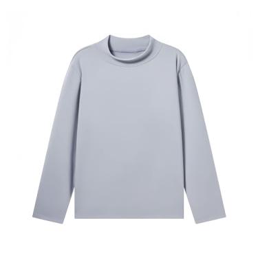 Imagem de Qingyee Camiseta de tecido de veludo 280gsm DE, casual, gola redonda, quente, grossa, manga comprida, pulôver, Pedra da lua cinza, 3G