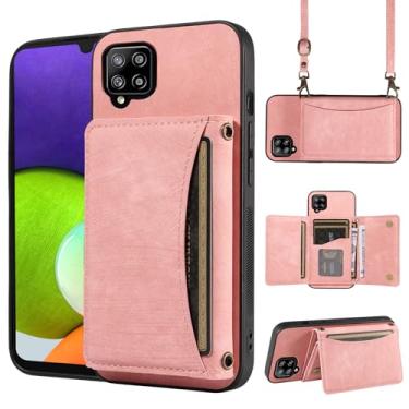Imagem de Capa de telefone para Samsung Galaxy A22 4G 6,4 polegadas capa carteira com alça de ombro transversal e porta-cartão de crédito de couro bolso fino suporte acessórios para celular M32 M22 F22 A 22 22A