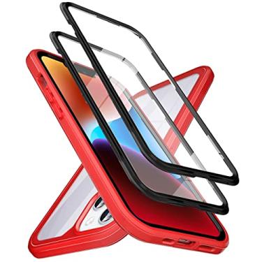 Imagem de Qutechwood Capa para iPhone 14 para iPhone 13 com protetor de tela de vidro temperado embutido, [2022 mais novo] Capas de telefone todas em um para iPhone 13/14 6,1 polegadas (vermelho preto)