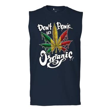 Imagem de Camiseta masculina Don't Panic It's Organic Muscle 420 Weed Pot Leaf Smoking Marijuana Legalize Cannabis Stoner Pothead, Azul marinho, XXG
