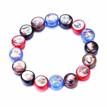 Imagem de Rosfully 2 pulseiras feitas à mão com cruz de Nossa Senhora Virgem Maria Crucifixo Milagrosa Medalhas Milagrosas Católica Virgem Maria São Bento Pulseira Ajustável San Judas, adjustable, Acrílico, Sem